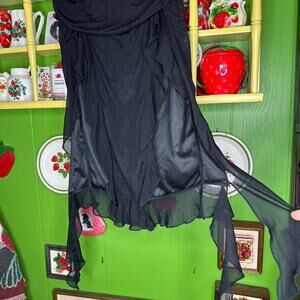 Boho fairycore black shredded asymmetrical jellyfish hem midi skirt / tube top!